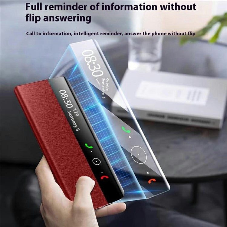 For Huawei Mate X6 Case View Window Auto Wake / Sleep Leather Flip Phone Cover Litchi Texture - Red