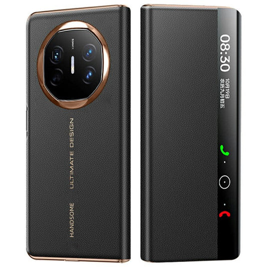 For Huawei Mate X6 Case View Window Auto Wake / Sleep Leather Flip Phone Cover Litchi Texture - Black