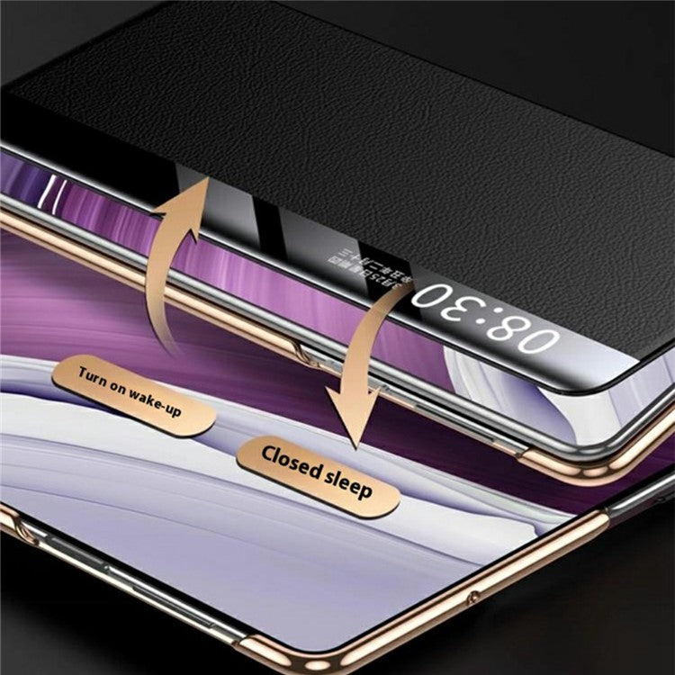 For Huawei Mate X6 Case View Window Auto Wake / Sleep Leather Flip Phone Cover Litchi Texture - Black