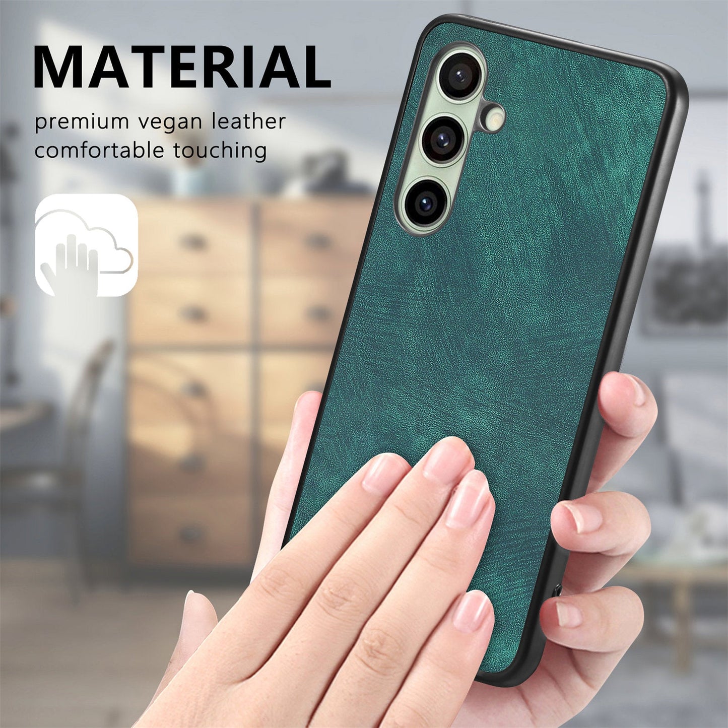 For Samsung Galaxy S25+ Case Shockproof Slim Retro Leather Phone Back Cover - Green
