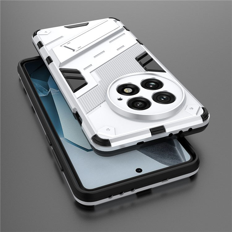 For OnePlus 13 Case PC+TPU Shockproof Phone Cover with Kickstand - White