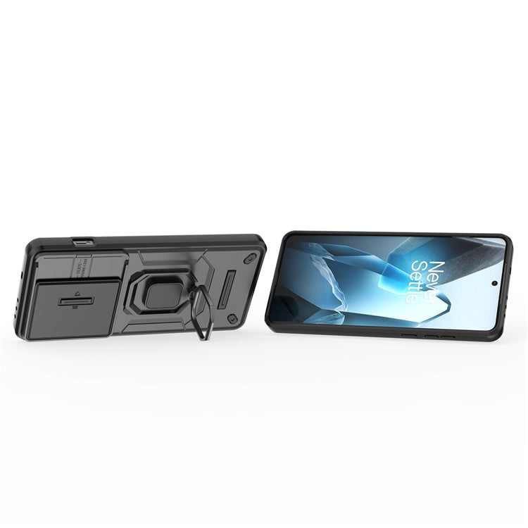 For OnePlus 13 Case PC+TPU Kickstand Phone Protector with Lens Cover - Black
