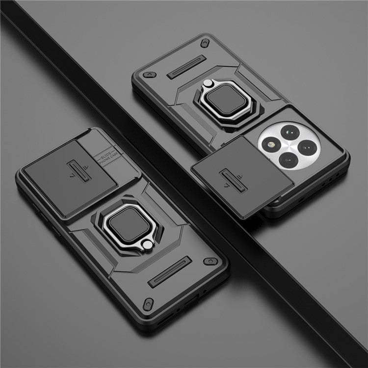 For OnePlus 13 Case PC+TPU Kickstand Phone Protector with Lens Cover - Black