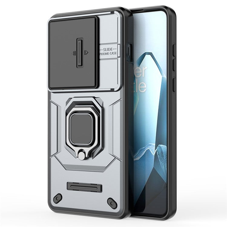 For OnePlus 13 Case PC+TPU Kickstand Phone Protector with Lens Cover - Grey