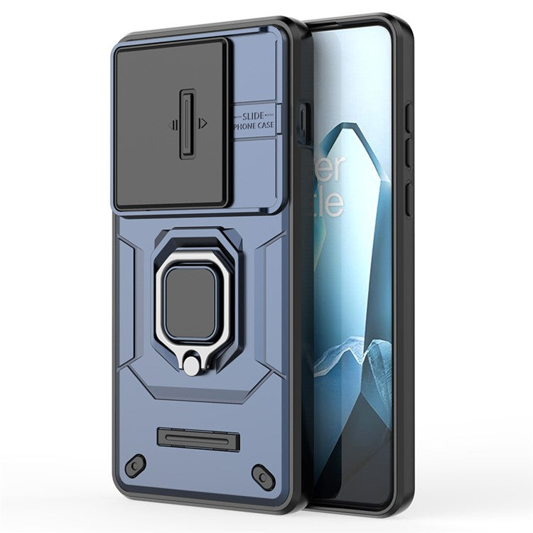 For OnePlus 13 Case PC+TPU Kickstand Phone Protector with Lens Cover - Blue