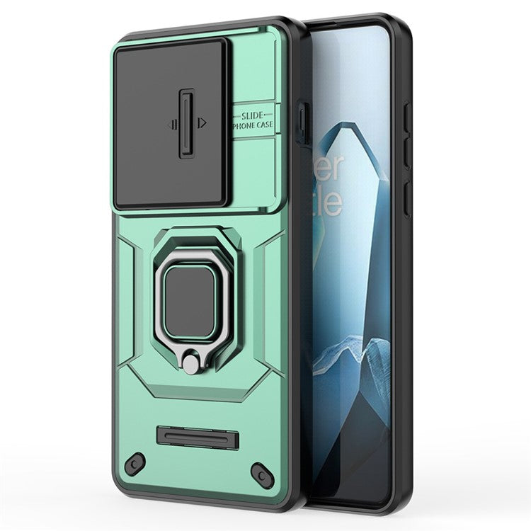 For OnePlus 13 Case PC+TPU Kickstand Phone Protector with Lens Cover - Green
