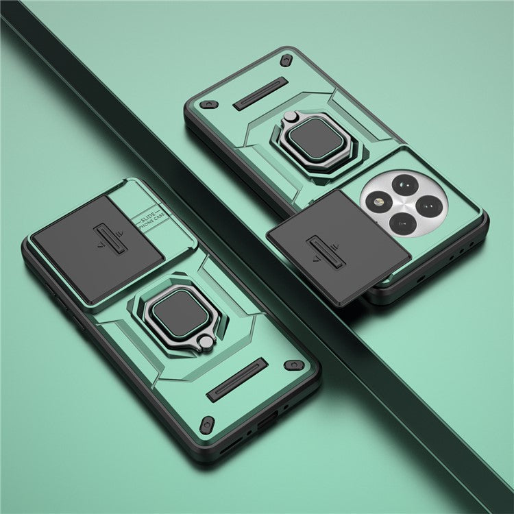 For OnePlus 13 Case PC+TPU Kickstand Phone Protector with Lens Cover - Green