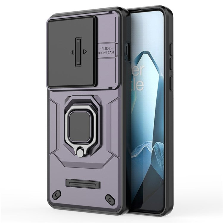 For OnePlus 13 Case PC+TPU Kickstand Phone Protector with Lens Cover - Purple