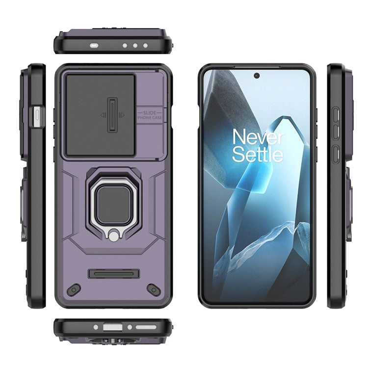 For OnePlus 13 Case PC+TPU Kickstand Phone Protector with Lens Cover - Purple