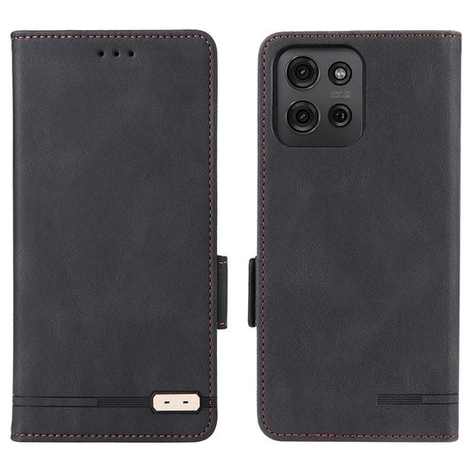 For Motorola Moto G75 5G Case Leather Wallet Flip Phone Cover with Hardware Decor - Black