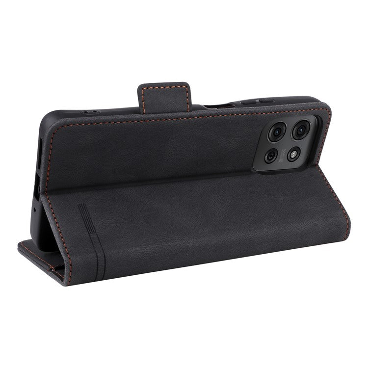 For Motorola Moto G75 5G Case Leather Wallet Flip Phone Cover with Hardware Decor - Black