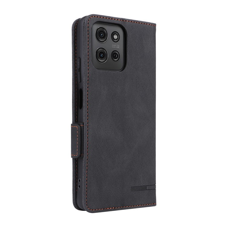 For Motorola Moto G75 5G Case Leather Wallet Flip Phone Cover with Hardware Decor - Black