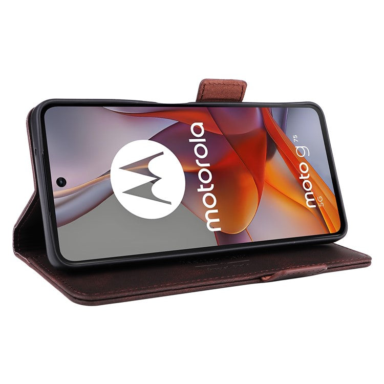 For Motorola Moto G75 5G Case Leather Wallet Flip Phone Cover with Hardware Decor - Coffee