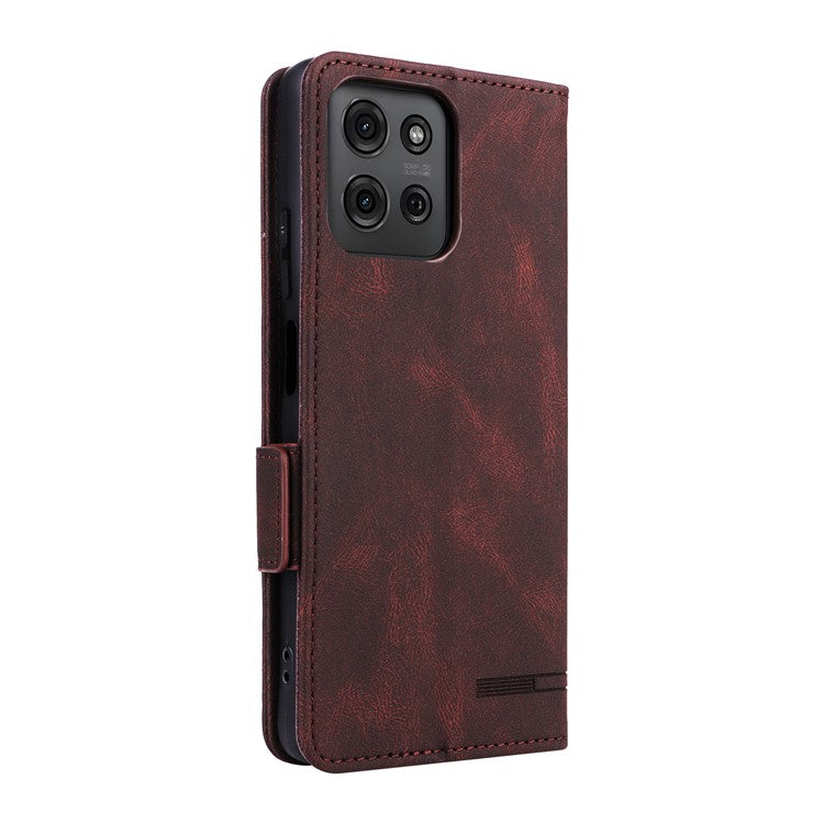 For Motorola Moto G75 5G Case Leather Wallet Flip Phone Cover with Hardware Decor - Coffee