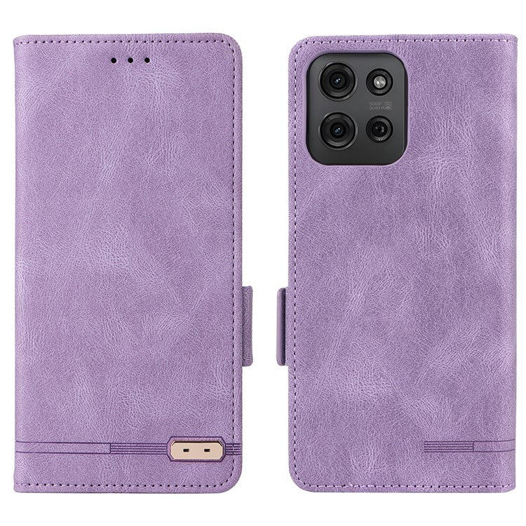 For Motorola Moto G75 5G Case Leather Wallet Flip Phone Cover with Hardware Decor - Purple