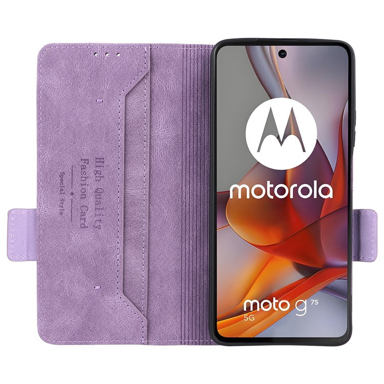 For Motorola Moto G75 5G Case Leather Wallet Flip Phone Cover with Hardware Decor - Purple