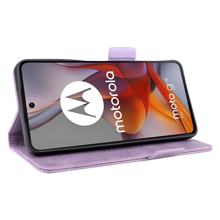For Motorola Moto G75 5G Case Leather Wallet Flip Phone Cover with Hardware Decor - Purple