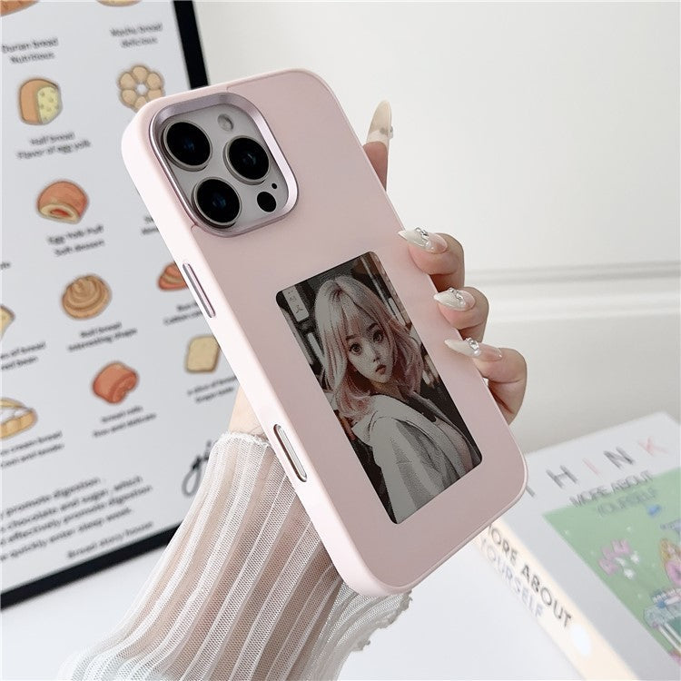 For iPhone 16 Pro E Ink Phone Case 4-Color Screen, DIY Wireless NFC Photo Display - Pink