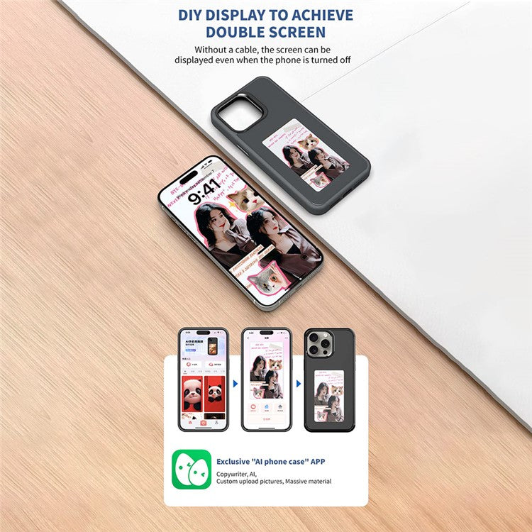 For iPhone 16 Pro E Ink Phone Case 4-Color Screen, DIY Wireless NFC Photo Display - Pink