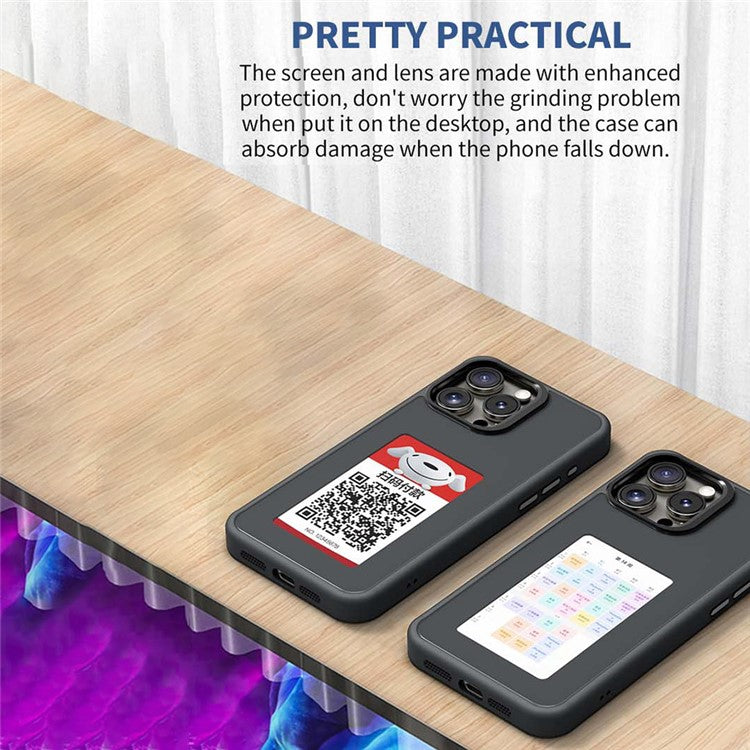 For iPhone 16 Pro E Ink Phone Case 4-Color Screen, DIY Wireless NFC Photo Display - Pink