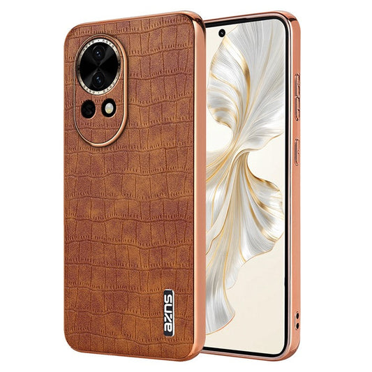 AZNS For Huawei nova 13 5G Case Electroplating Crocodile Texture PU+TPU Phone Cover - Brown
