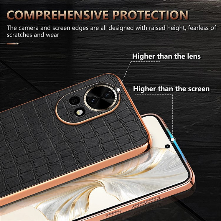 AZNS For Huawei nova 13 5G Case Electroplating Crocodile Texture PU+TPU Phone Cover - Brown