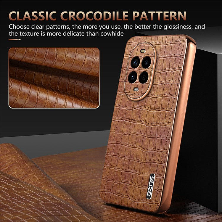 AZNS For Huawei nova 13 Pro 5G Case Electroplating Crocodile Texture PU+TPU Phone Cover - Brown