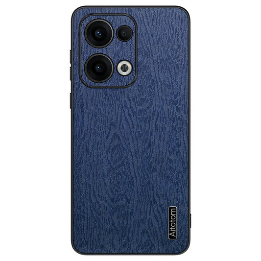For Oppo Reno13 5G (Global) Case Wood Texture PU Leather Coated PC+TPU Phone Cover - Blue