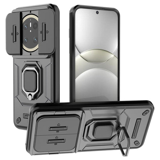 For Huawei Mate 70 Case PC+TPU Kickstand Phone Protector with Lens Cover - Black