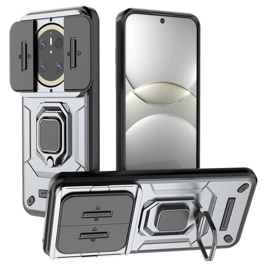 For Huawei Mate 70 Case PC+TPU Kickstand Phone Protector with Lens Cover - Grey