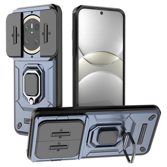 For Huawei Mate 70 Case PC+TPU Kickstand Phone Protector with Lens Cover - Blue