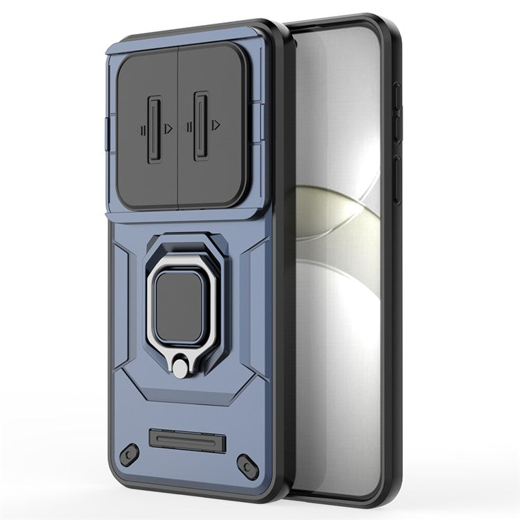 For Huawei Mate 70 Case PC+TPU Kickstand Phone Protector with Lens Cover - Blue