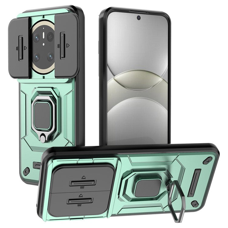 For Huawei Mate 70 Case PC+TPU Kickstand Phone Protector with Lens Cover - Green