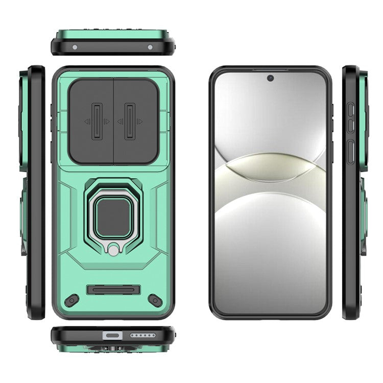 For Huawei Mate 70 Case PC+TPU Kickstand Phone Protector with Lens Cover - Green