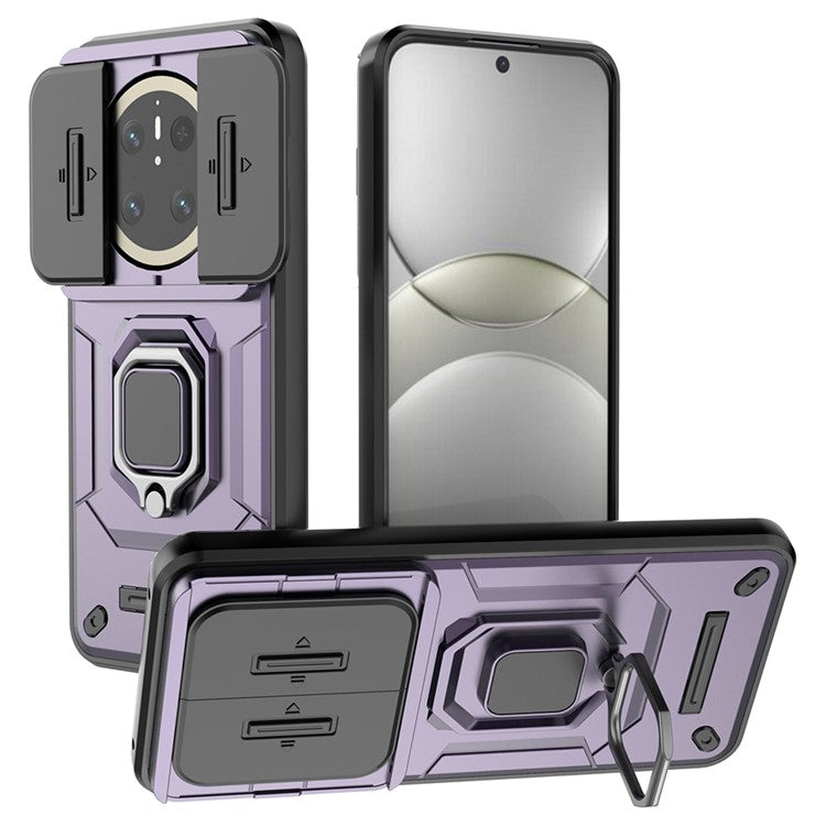 For Huawei Mate 70 Case PC+TPU Kickstand Phone Protector with Lens Cover - Purple