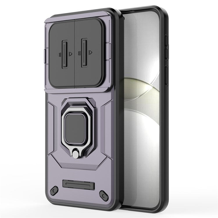 For Huawei Mate 70 Case PC+TPU Kickstand Phone Protector with Lens Cover - Purple