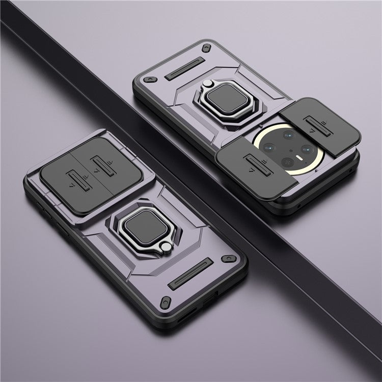 For Huawei Mate 70 Case PC+TPU Kickstand Phone Protector with Lens Cover - Purple