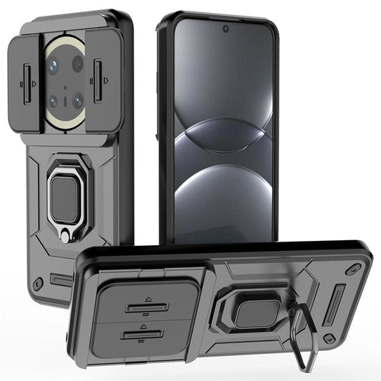 For Huawei Mate 70 Pro+ / 70 Pro Case PC+TPU Kickstand Phone Protector with Lens Cover - Black