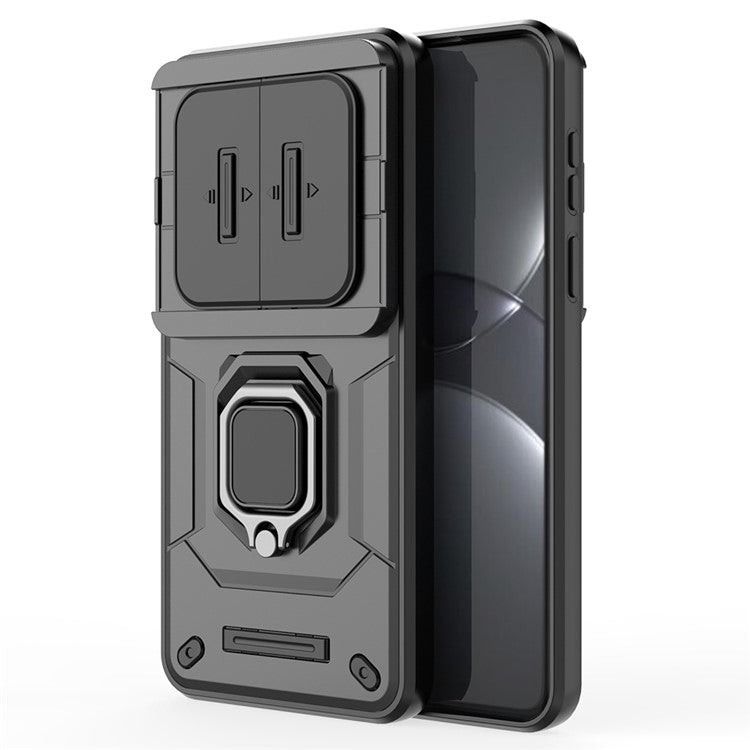 For Huawei Mate 70 Pro+ / 70 Pro Case PC+TPU Kickstand Phone Protector with Lens Cover - Black