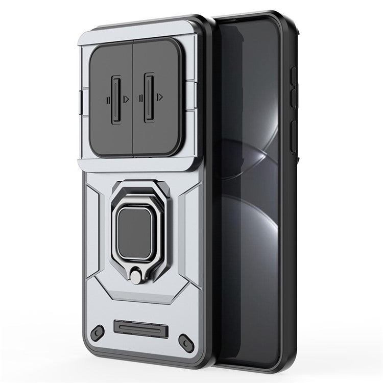 For Huawei Mate 70 Pro+ / 70 Pro Case PC+TPU Kickstand Phone Protector with Lens Cover - Grey