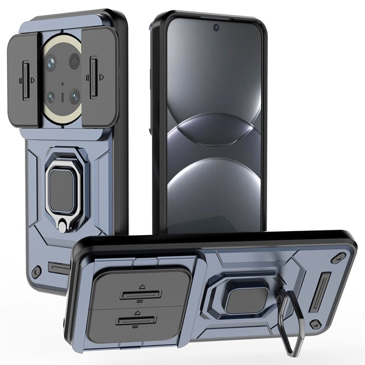 For Huawei Mate 70 Pro+ / 70 Pro Case PC+TPU Kickstand Phone Protector with Lens Cover - Blue