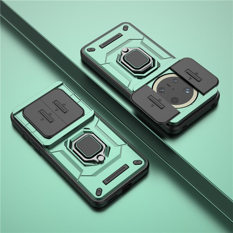 For Huawei Mate 70 Pro+ / 70 Pro Case PC+TPU Kickstand Phone Protector with Lens Cover - Green