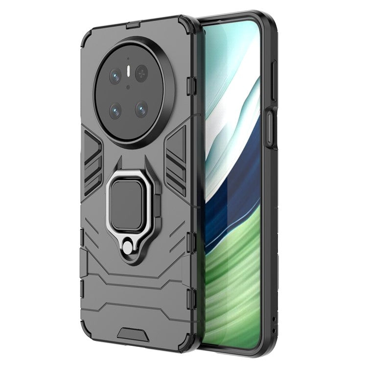 For Huawei Mate 70 Case PC+TPU Protective Phone Cover with Ring Kickstand - Black