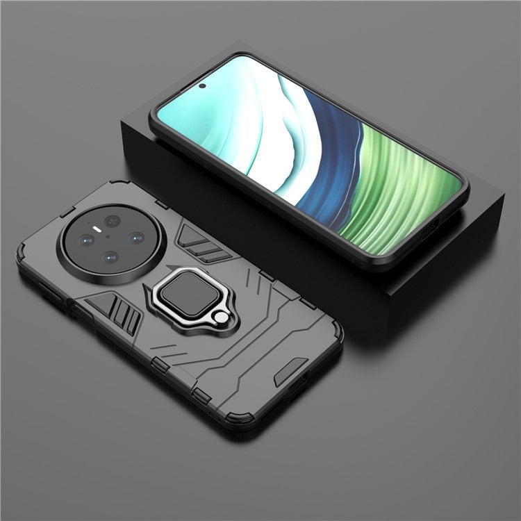 For Huawei Mate 70 Case PC+TPU Protective Phone Cover with Ring Kickstand - Black