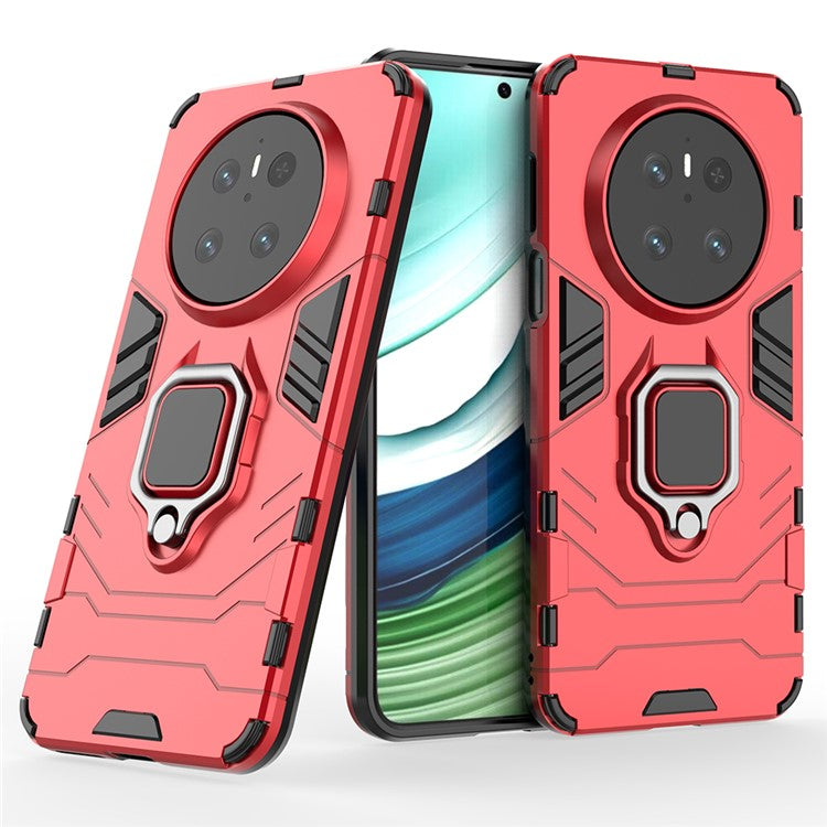 For Huawei Mate 70 Case PC+TPU Protective Phone Cover with Ring Kickstand - Red