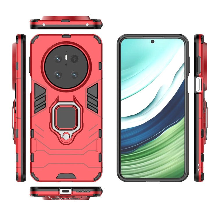 For Huawei Mate 70 Case PC+TPU Protective Phone Cover with Ring Kickstand - Red