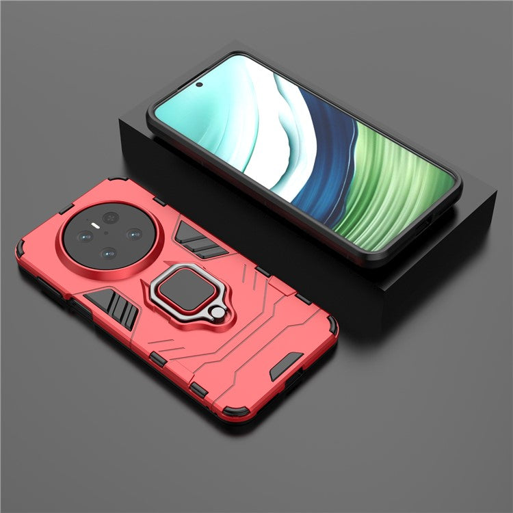 For Huawei Mate 70 Case PC+TPU Protective Phone Cover with Ring Kickstand - Red