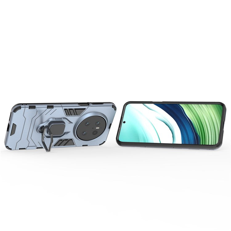 For Huawei Mate 70 Case PC+TPU Protective Phone Cover with Ring Kickstand - Blue