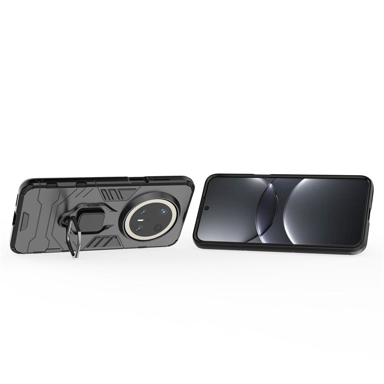 For Huawei Mate 70 Pro+ / 70 Pro Case PC+TPU Protective Phone Cover with Ring Kickstand - Black