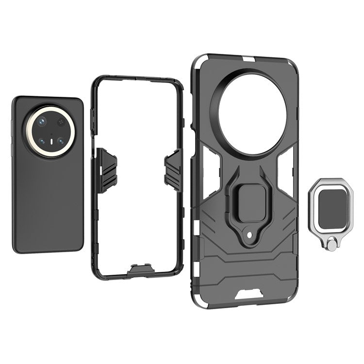 For Huawei Mate 70 Pro+ / 70 Pro Case PC+TPU Protective Phone Cover with Ring Kickstand - Black